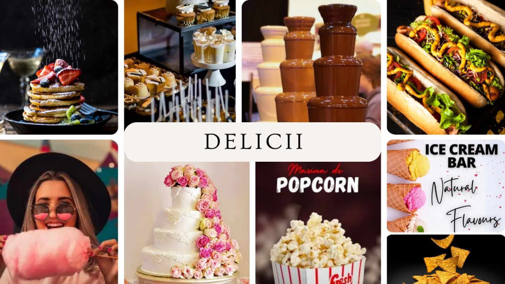 Delicii Fantana de ciocolata Popcorn Hotdog Clatite IceCream Bar Torturi Candy Bar Natchos Categorii Servicii Anastasia Events